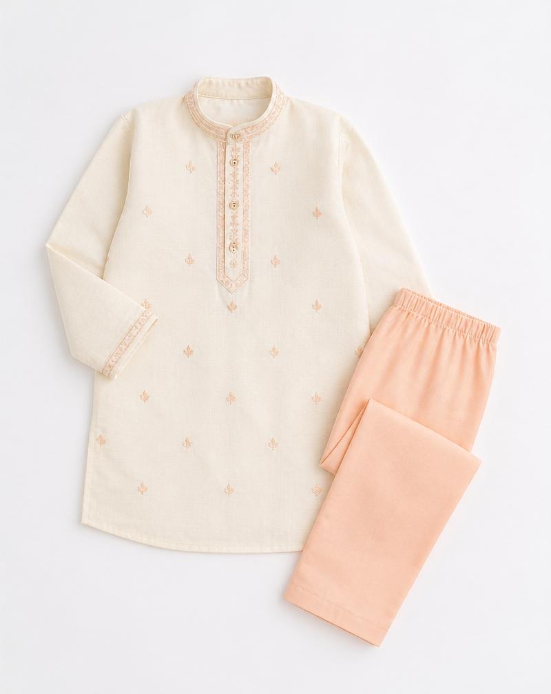 Cream Peach Kurta Set